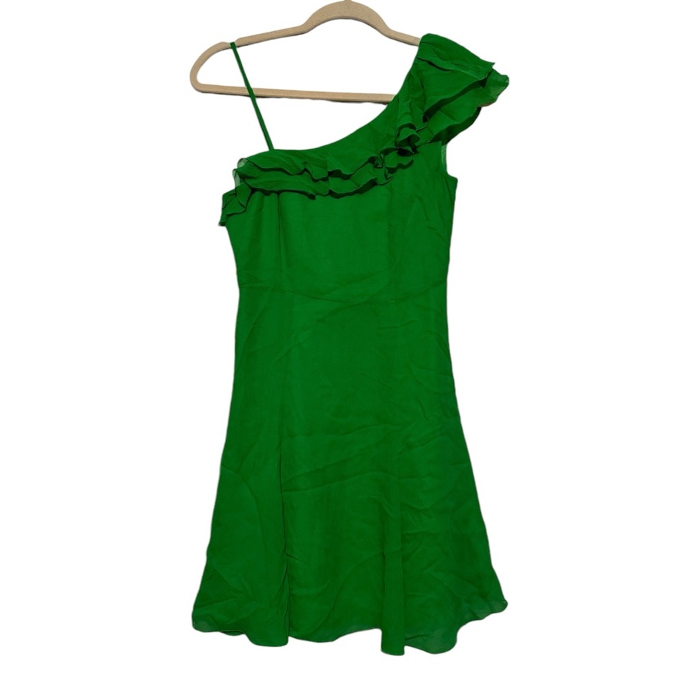 Armani Exchange NWOT 100% Silk Kelly Green Ruffle Crepe Dress‎ Women’s Size 0